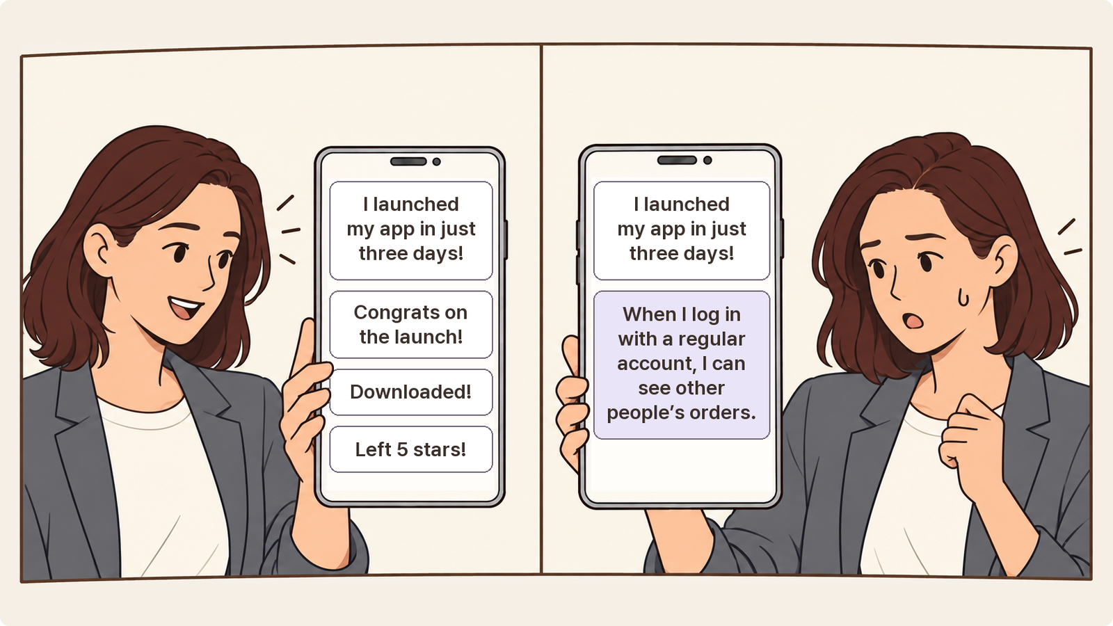 A launch announcement receives a report that another user’s orders are visible