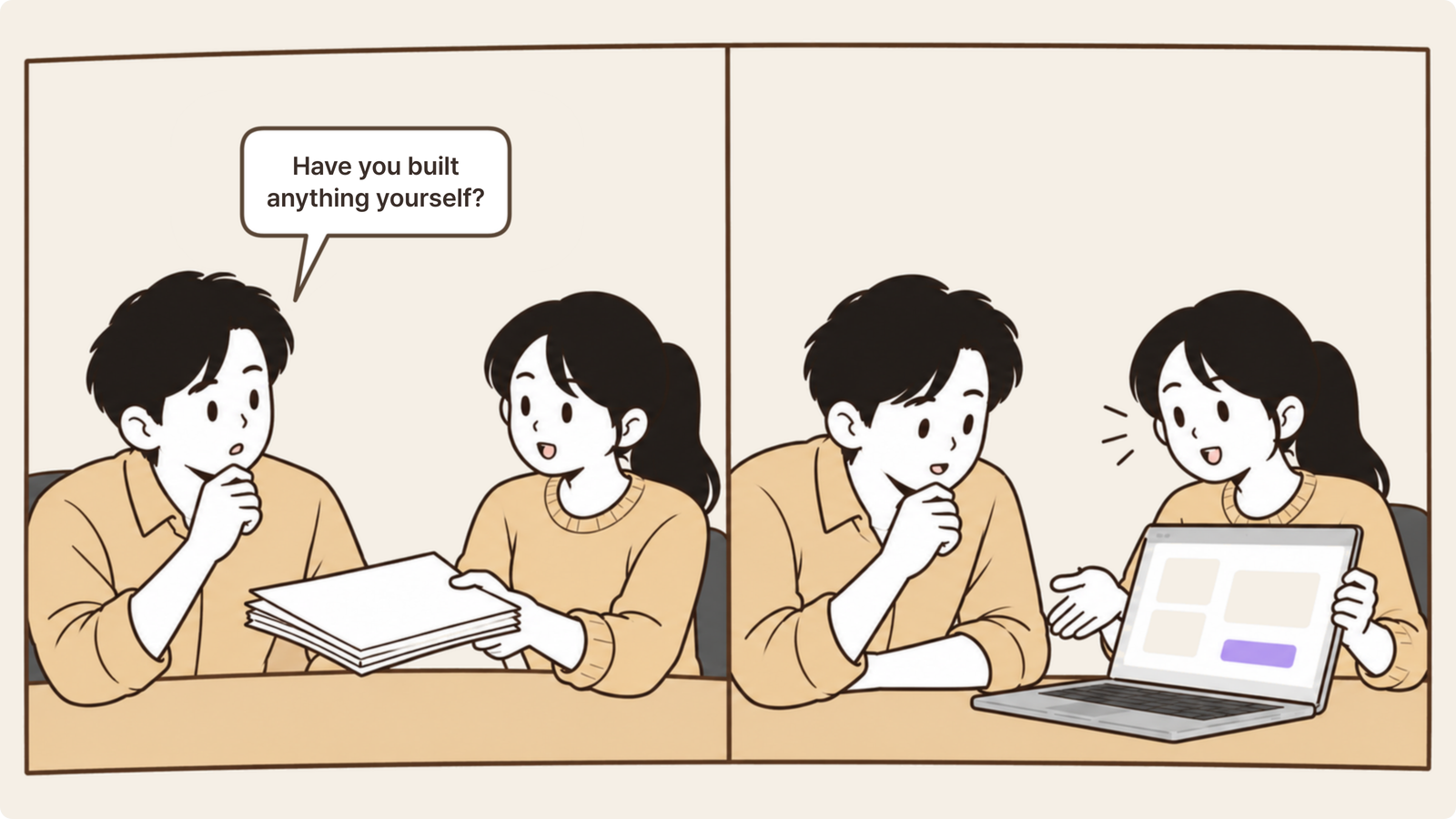 An interviewer asking about hands-on building experience