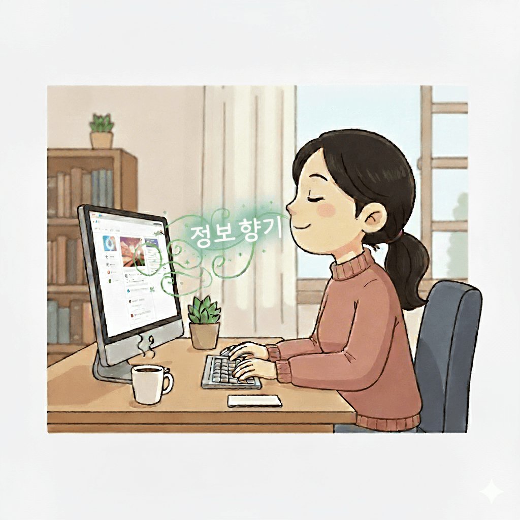 웹 어플리케이션 사용자가 웹에서 나오는 정보 향기를 맡고 있다.